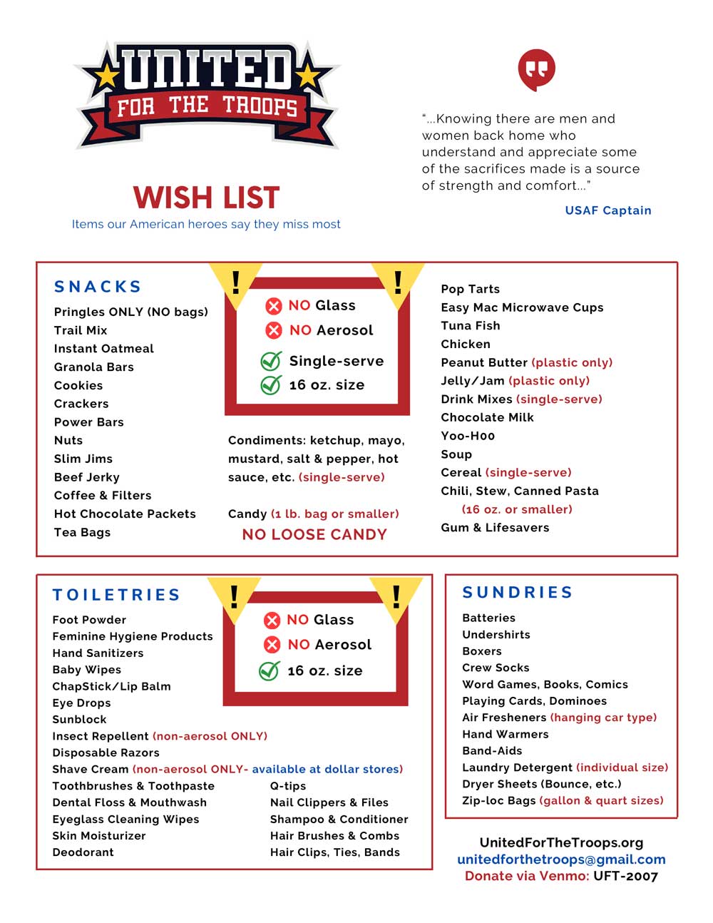United for the troops Wish List
